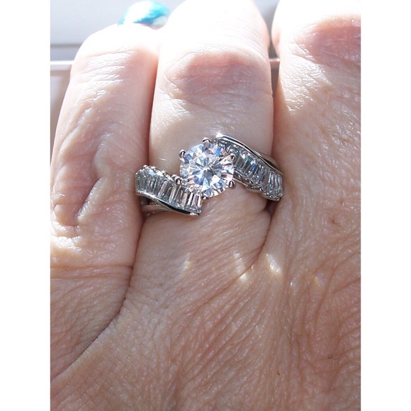 STAINLESS STEEL Round Cut & Baguette Cubic Zirconia Ring - Picture 5 of 14